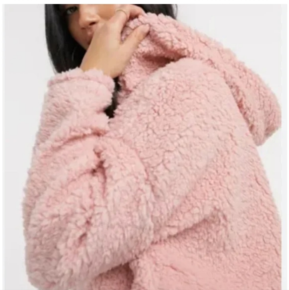 Love+Joy Womens Off-white Sherpa Fleece Cropped Hoodie Full-Zip Jacket-Sz XL NWT
